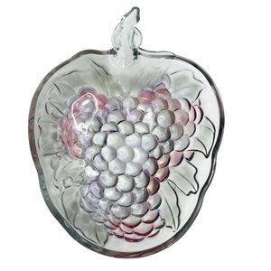 Vintage Indiana Glass Grape Cluster Bowl 13"x 9.5" x 3.25" Clear Purple/Pink Hue